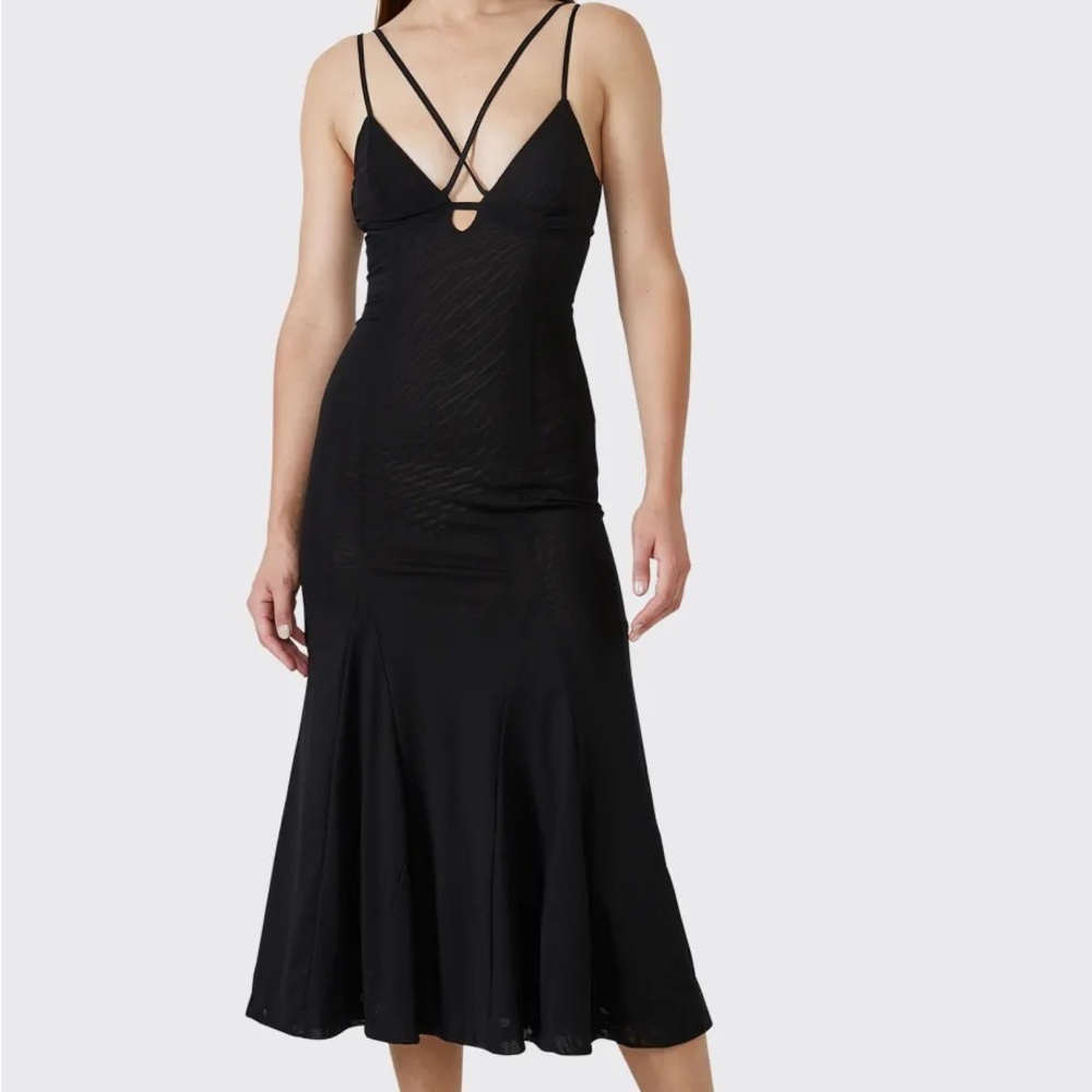 NWT Bardot Sofia Sheer Mesh Midi Classic Black Dress Medium